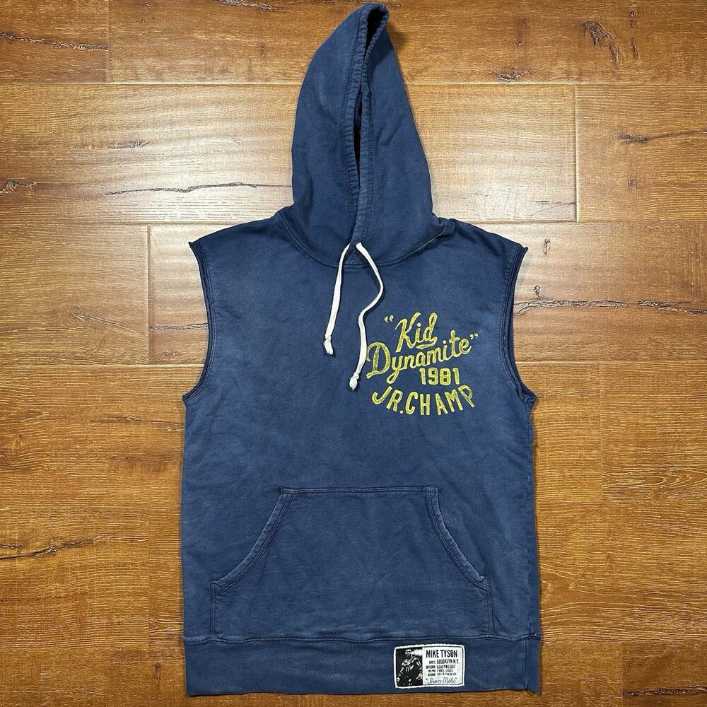 Roots Of Fight Mike Tyson Sleeveless Hoodie Sweater Mens M Blue Acid Wash Boxing